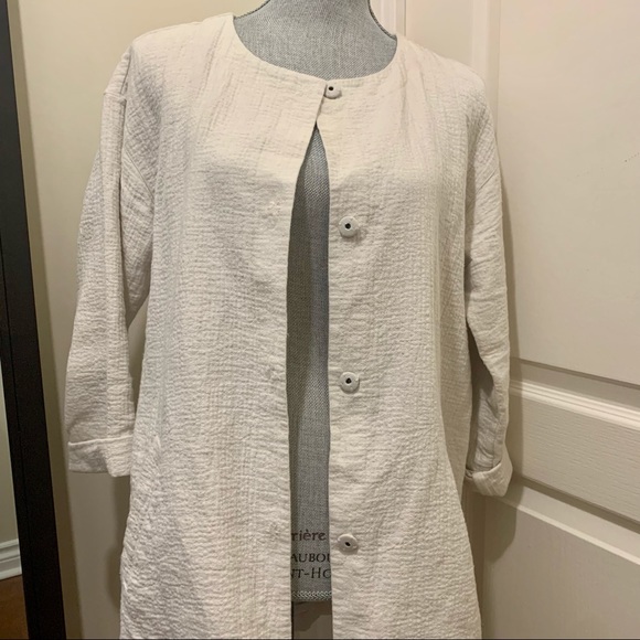 Eileen Fisher beige off-white bone linen organic cotton jacket blazer - Picture 3 of 11